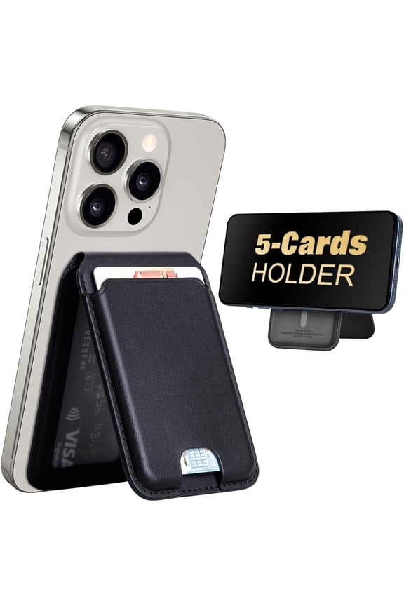 for MagSafe Wallet Stand, Phone Wallet with 5 Card Holder,ID Window,RFID Blocking,Bifold,Minimalist Slim Wallets for 16 15 14 13 12 Android,Vegan Leather,Gifts for Men Women