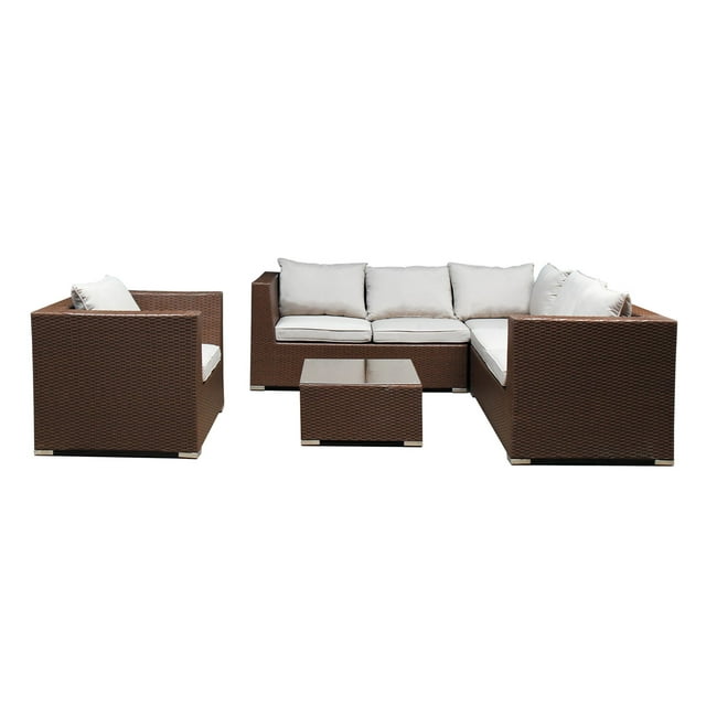 Magari Furniture Wicker 5 Piece Sectional Patio Conversation Set