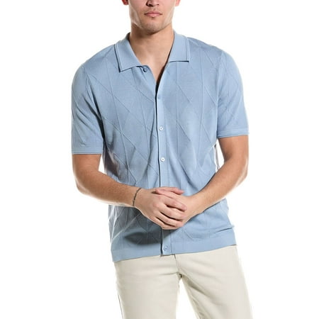 Magaschoni mens Diamond Button Front Sweater, M, Blue