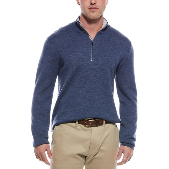 Magaschoni mens Merino Wool-Blend 1/4-Zip Mock Neck Sweater, s, Blue