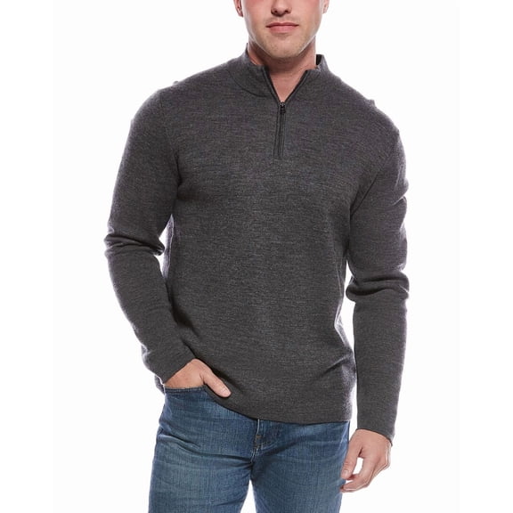 Magaschoni mens  Merino Wool-Blend 1/4-Zip Mock Neck Sweater, s, Charcoal