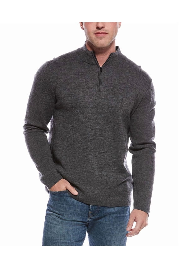 mens  Merino Wool-Blend 1/4-Zip Mock Neck Sweater, s, Charcoal