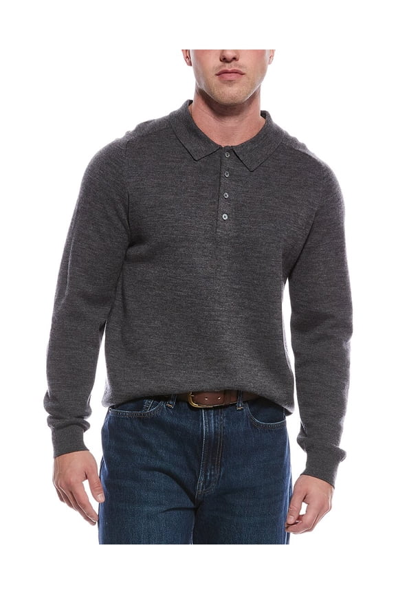 mens  Merino Wool-Blend Johnny Collar Sweater, m, Charcoal