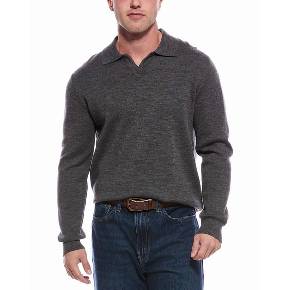 Magaschoni mens  Wool-Blend Johnny Collar Sweater, m, Charcoal