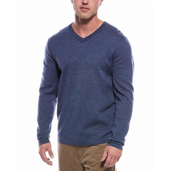 Magaschoni mens Wool-Blend V-Neck Sweater, l, Blue