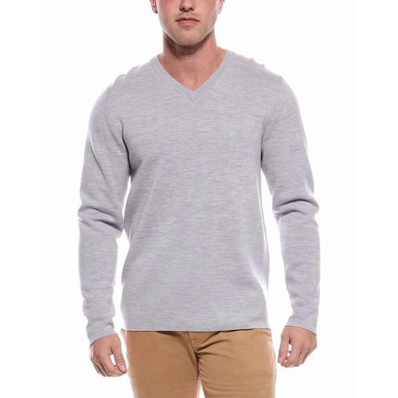 Magaschoni mens  Wool-Blend V-Neck Sweater, m, Light_Grey
