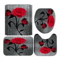 thumbnail image 1 of Magazine 4 Pcs/Set 12 Hook Waterproof Fabric Rose Bathroom Shower Curtain Bath Mat Lid Toilet Cover Rug, 1 of 6