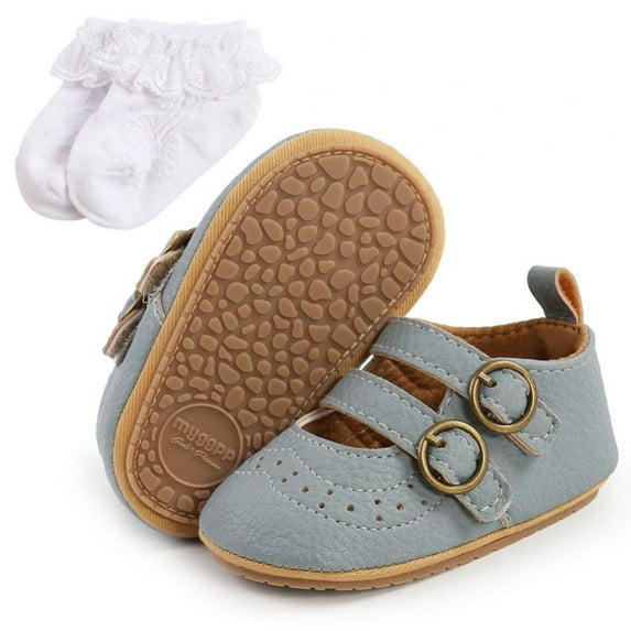 Magazine Babies Girl Boys U-Strap- Newborn First Walker PU Leather Soft Soled Sandals Shoes with Lace Sock