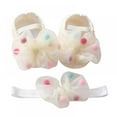 thumbnail image 1 of Magazine Baby Girls Toddler Net Yarn Bowknot Princess Shoes, Soft Sole Non-Slip Crib Shoes + Headband Set, 1 of 6