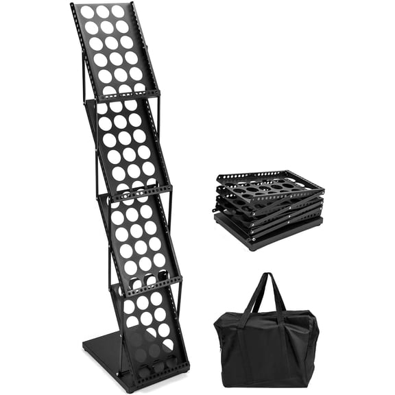 Magazine Brochure Display Rack Stand, 4 Pocket Foldable Literature Catalog Rack Book Holder Tradeshow Display Stand, for Office Store and Exhibition Trade Show (Black)