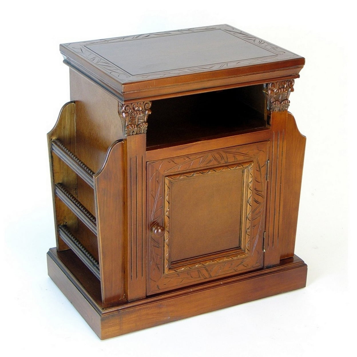 Brown Basswood Traditional Magazine Cabinet with Storage and Shelves
