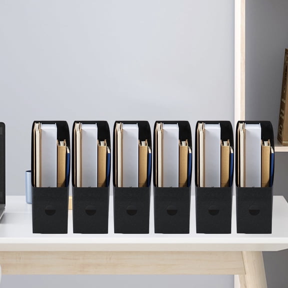 Magazine File Holder 6 Pcs Vertical Plastic Desk Organizer Large Capacity Storage Box Home Office School (black )
