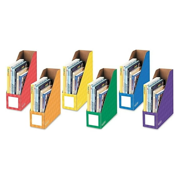 Magazine Files, Cardboard File Holders 4x12x13, 6-Pack - Classroom & Teacher Storage, Oversized Document Organizer for Catalogs, Binders, Forms - String & Button Closure