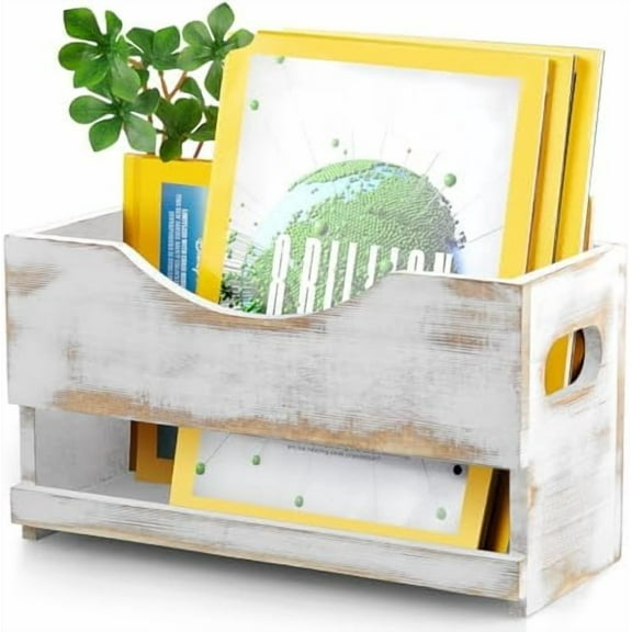 Magazine Holder, Bathroom Magazine Rack Floor, Wood Magazine Holder, Storage Holder for Book File Newspapers, Retro White