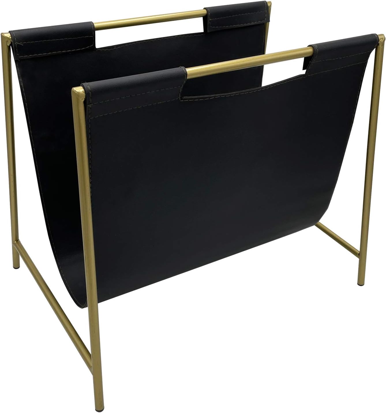 Magazine Holder Black Leather And Metal Design File Organizer Rack