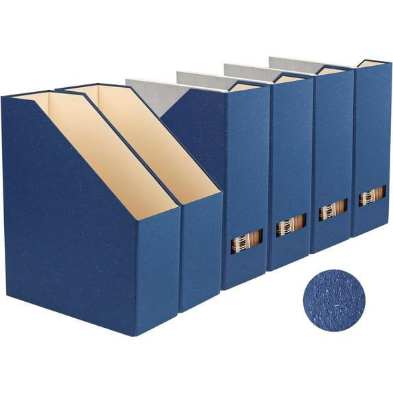 Magazine Holder - File Holder and Desk Organizer, Cardboard Book Organizer and Storage Box for Documents, Magazine Holder Rack for Office, Home and Classroom (Classic Blue, 6-Pack)