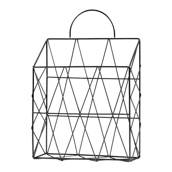 Magazine Holder Hanging Wall-mounted Newspaper Book File Organizer Basket Iron Shelf Storage Container Display Stand (Black)