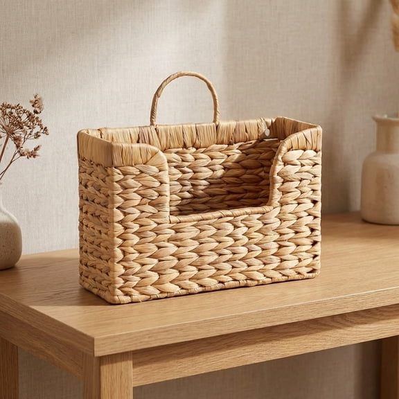 Magazine Holder Wall Basket Water Hyacinth Woven Mail Organizer, Wicker Wall Hanging Baskets for Magazines, Letters & Storage Decorative Mail Holder, Magazine Rack, Hanging Basket