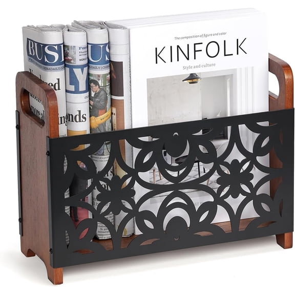 Magazine Holder,Wood Magazine Rack Floor,Rustic Magazine File Holder Organizer,Decorative Magazines Storage Basket for Books,Newspapers,Mails,Files