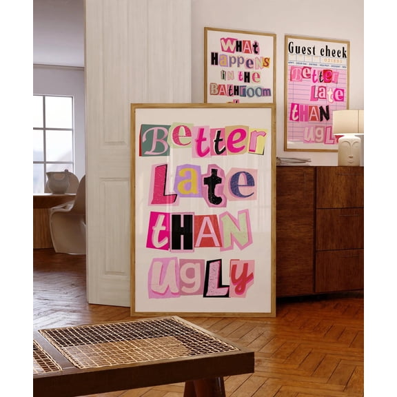 Magazine Letter Cutout Pink Typography Wall Art Unframed Paper Print