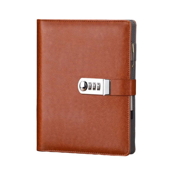 Magazine, Lock adult, large refillable lock diary 6 ring binder notebook, - brown