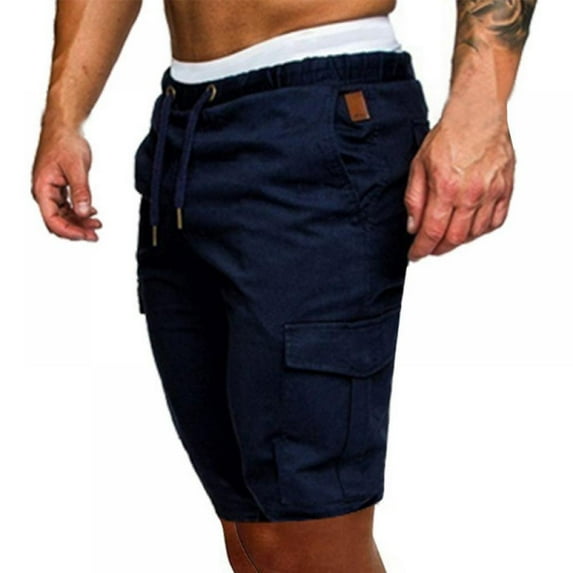Magazine Mens Shorts, Five-point Overalls with Large Pockets Cargo Shorts with Drawstring