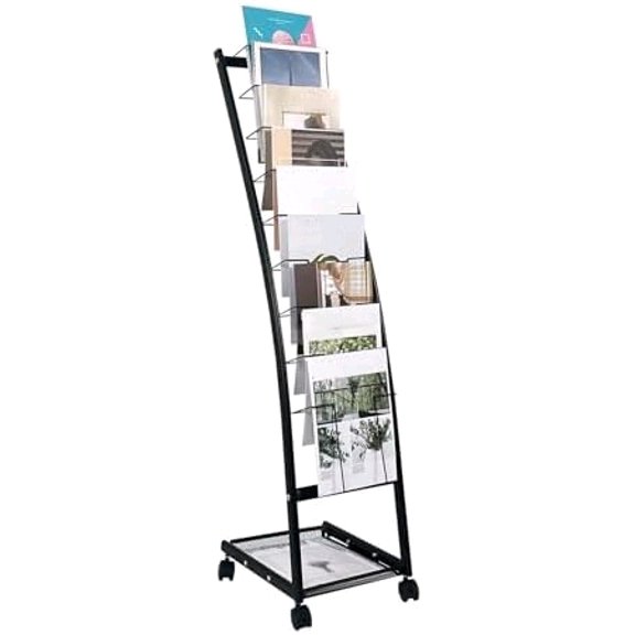 Magazine Rack: Floor-Standing with Wheels, 9-Tier Brochure Display Stand for Exhibitions, Office, and Any Organization Requiring Information Display$$Home Decor, Kitchen, & Other