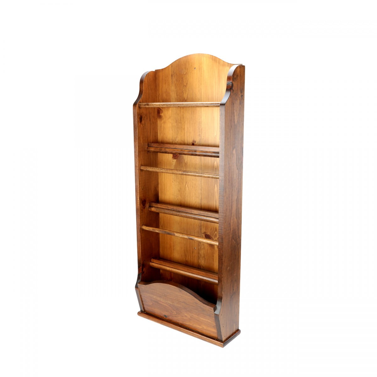 Antique Pine Wall Mounted Wooden Magazine Rack with Four Pockets