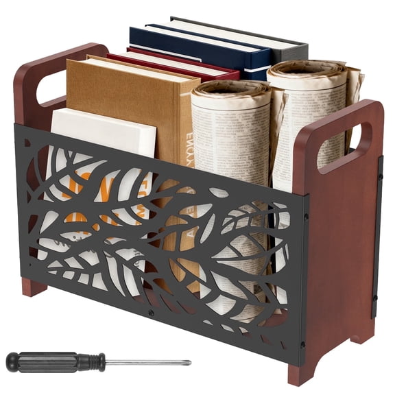 Hvxrjkn Magazine Rack Metal and Wood Magazine File Holder Space Saving Practical Mail Organizer for Coffee Table Bookshelf Newspaper