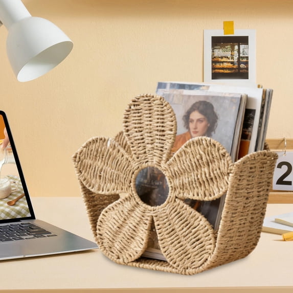 Magazine Rack Woven Magazine Basket, Decorative Book Basket Magazine Holder for Living Room, Bathroom or Office, Handwoven File Basket Storage Organizer for Books, Magazines & Files