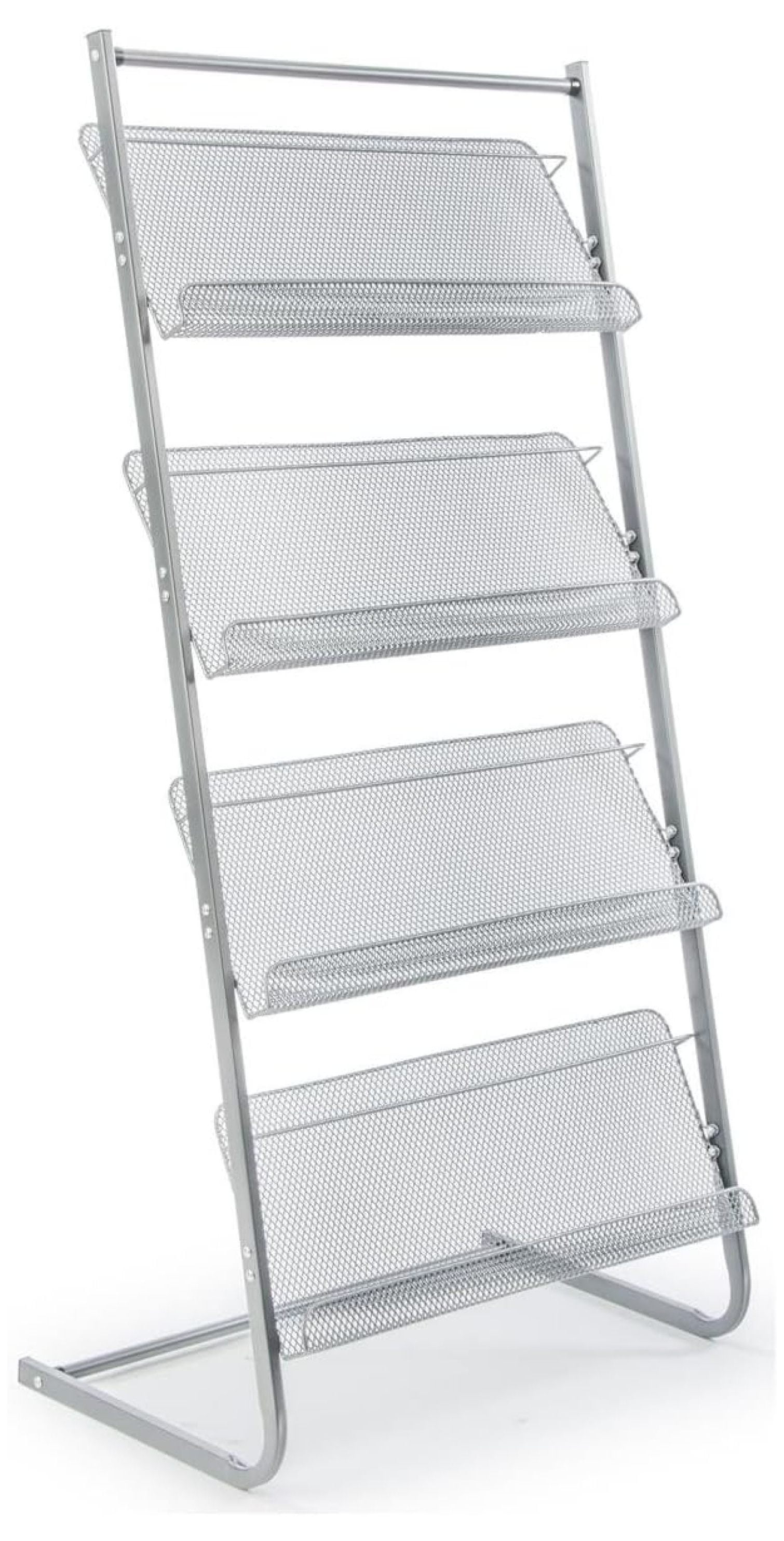 Magazine Rack with Mobile Dry Erase Board - 4 Shelf Silver Steel ...