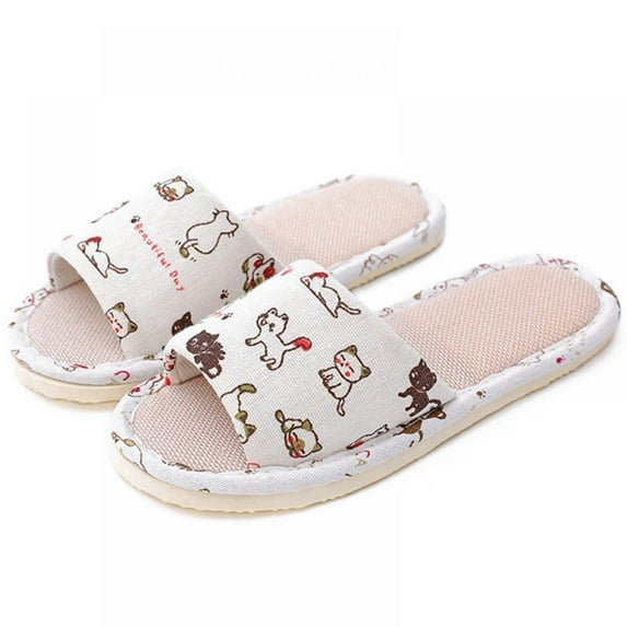 Magazine Women Men Anti-slip Linen Floral Slippers Home Indoor Summer Open Toe Flat Shoes Slippers Sandals