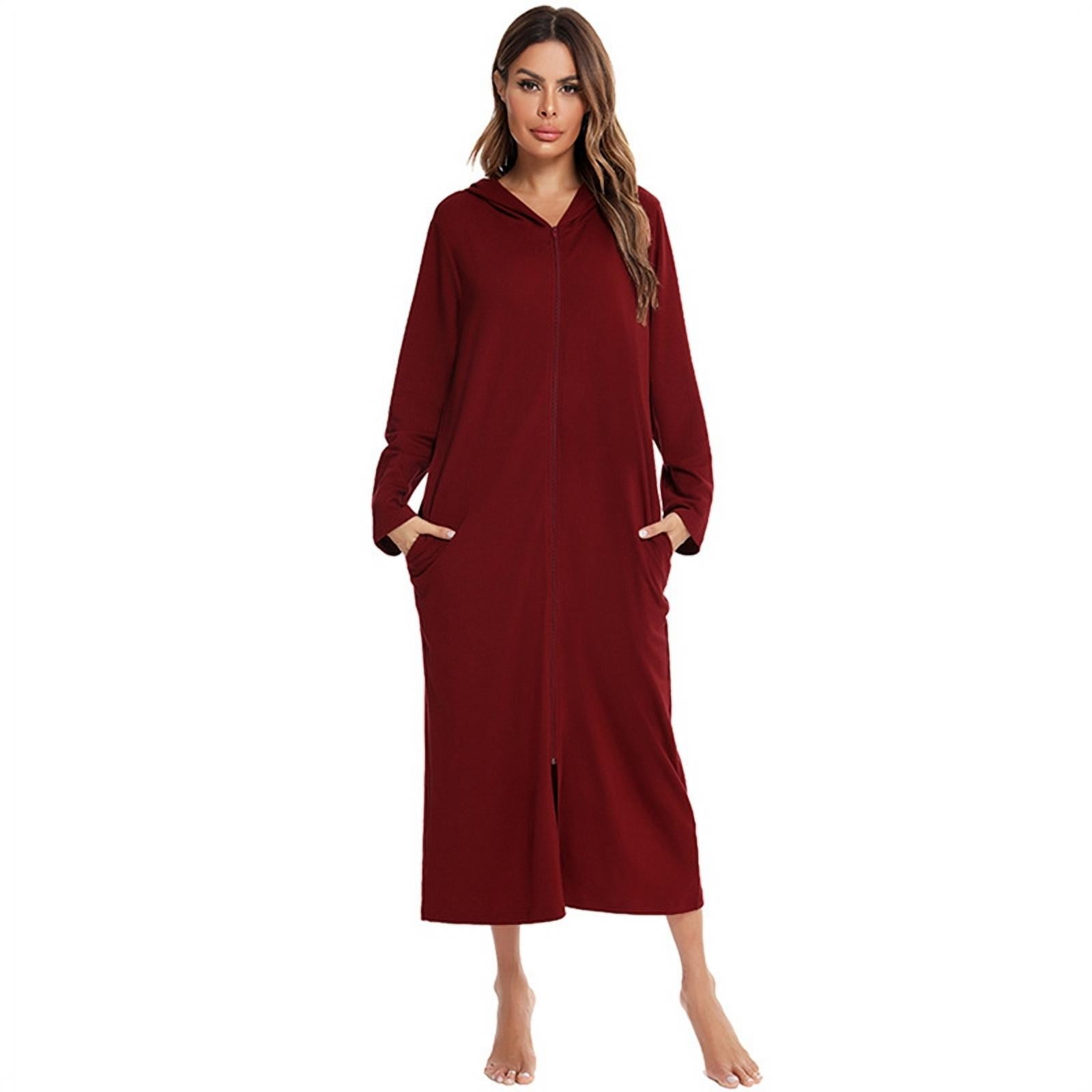 Magazine Women Zipper Robe, Long-sleeved Full Length Bathrobe with ...