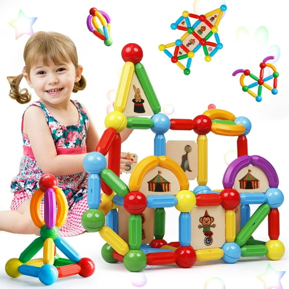 Magblock Balls and Rods Set, Colorful Building Blocks Sticks for Kids Ages 3+ Stem Construction Toys, 90Pcs