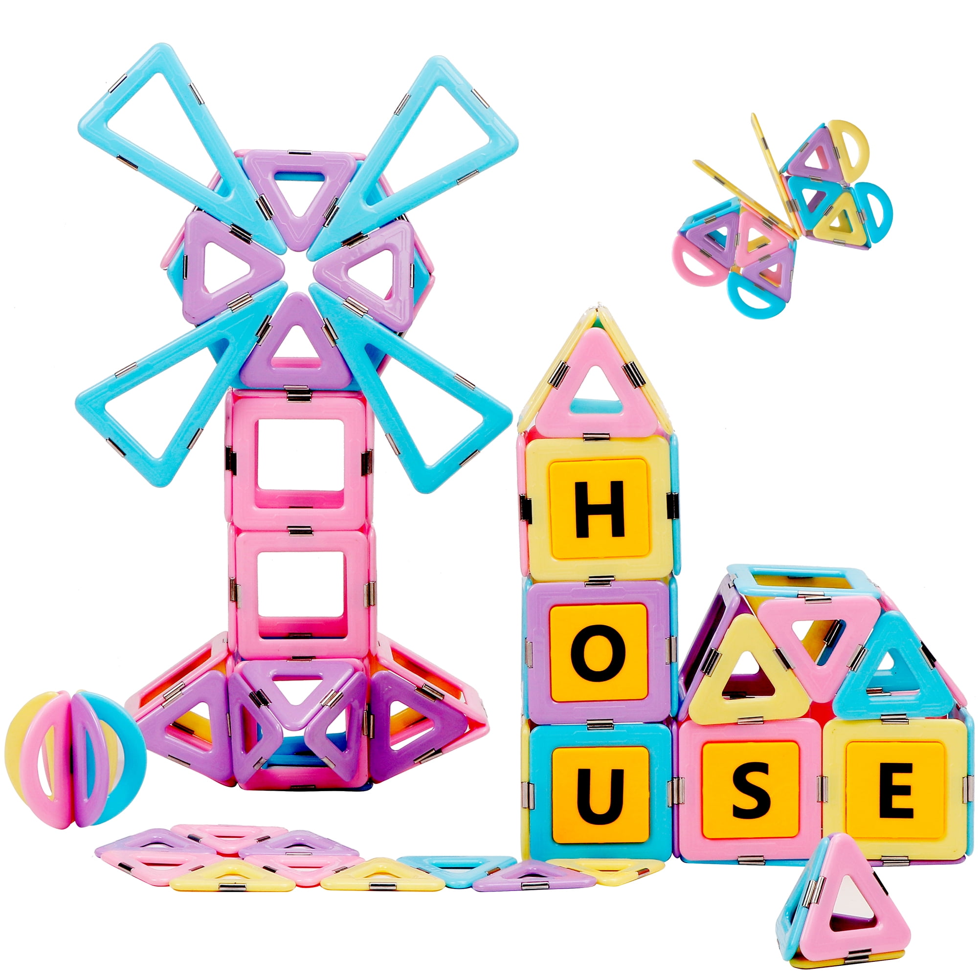 Magblock Colorful Magnetic Building Tiles, 90 Pieces Intelligence Toys for Kids 3-6 Years Old