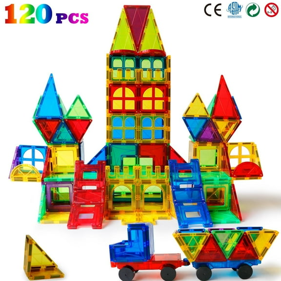 Magblock Colorful Magnetic Tiles Toy, 120 Piece 3D Building Blocks Set for Toddlers and Kids