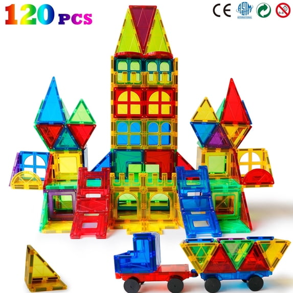 Magblock Colorful Magnetic Tiles Toy, 120 Piece 3D Building Blocks Set for Kids