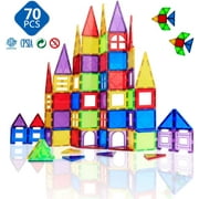 Magblock Magnetic Tiles 70 Pieces Creative Construction Magnetic Building Blocks Set for Kids Preschool Magnet Stem Toys