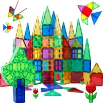 Magblock Magnetic Tiles Set, 100PCS STEM 3D Construction Magnet Toy, Colorful Magnetic Building Blocks for Toddlers Boys Girls