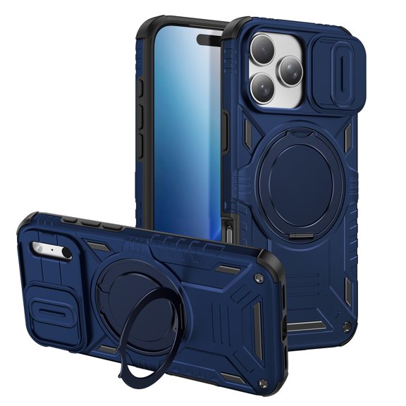 Magcova for iPhone 18 Pro Case with 360 Spin Magnetic Stand Camera Slide Cover, Compatible with MagSafe, Heavy Duty Shockproof Rugged Cover,Dark Blue