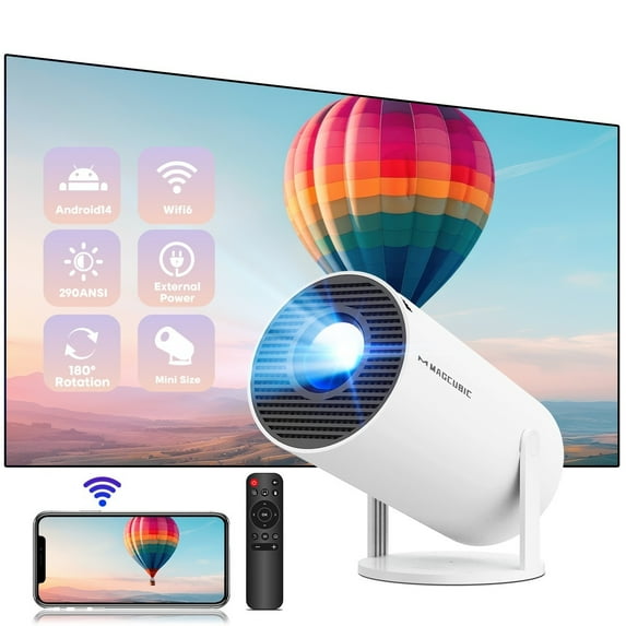 Magcubic 1080P 4K Support Projector with WiFi6 and BT 5.4, New Android 14 Pre-Installed Apps, Auto Vertical Keystone Portable Projector Home Theater, HY300 Pro