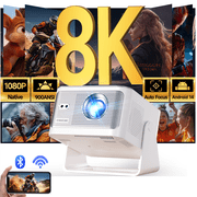 Magcubic 8K Support Native 1080P Full HD Projector, 900 ANSI Lumens Auto Keystone & Focus Movie Projector with WiFi 6 & BT 5.4, Android 14 with Built-in Apps, Projector for Home Theater HY350Max