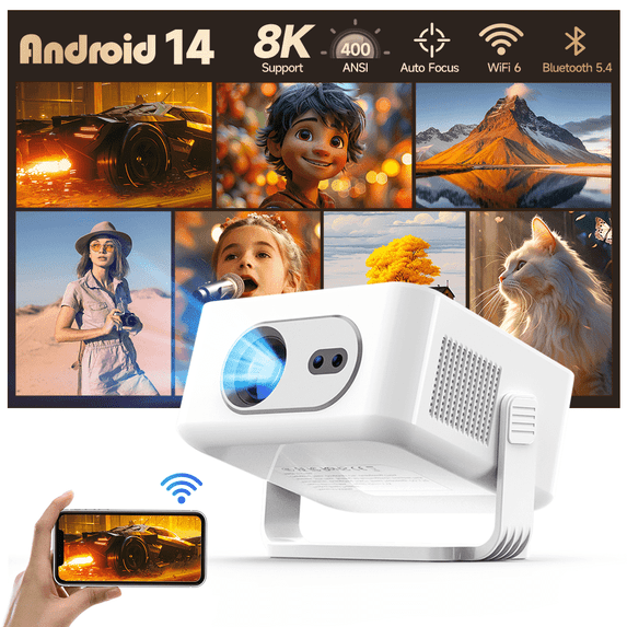 Magcubic Android 14 Smart Projector 4K & 8K Support, Portable Projector with WiFi 6 and BT 5.4, Auto Focus & Vertical Keystone, 180°Rotatable, Mini Proyector for Outdoor Home HY300Max