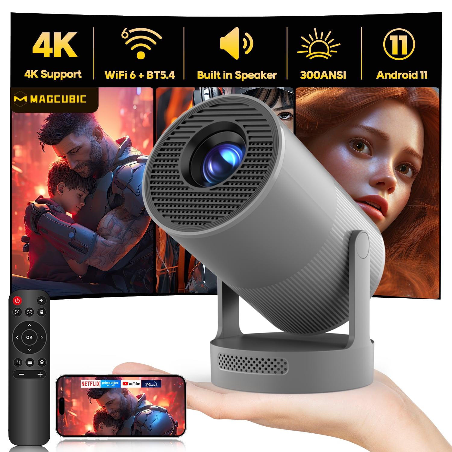【新品】MAGCUBIC HY300 Ultra プロジェクター 家庭用 Magcubic HY300 Ultra Projector, Mini Projector Support 4K with