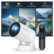 Magcubic HY300Pro+ Upgraded Voice Control Smart Projector, 8K 1080P Supported, Android 14 WiFi6 BT 5.4, Auto Keystone 180°Freestyle Projector for Home Gaming & 