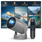 Magcubic HY300Pro+ Upgraded Voice Control Smart Projector, 8K 1080P Supported, Android 14 WiFi6 BT 5.4, Auto Keystone 180 Freestyle Projector for Home Gaming & Outdoor, Grey