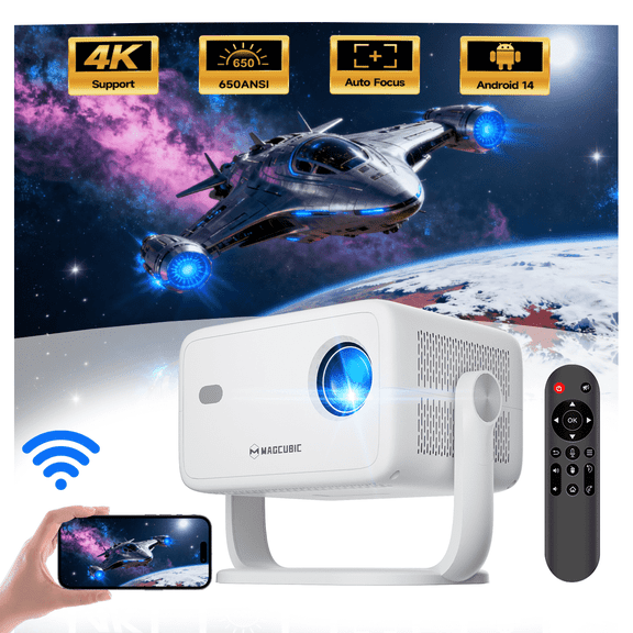 Magcubic L018 4K Projector with WiFi 6 and BT5.4, Native 1080P Projector, Auto Focus&Auto Keystone Correction with Voice Control Movie Projector for Home Theater Outdoor
