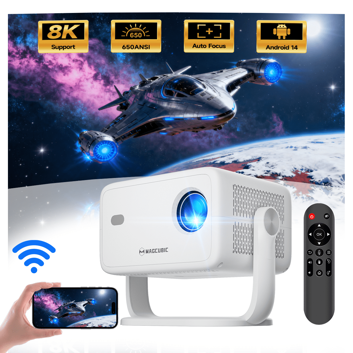 プロジェクター MAGCUBIC Smart Projector L018 Magcubic L018 8K Projector with WiFi 6 and BT5.4, Native 1080P
