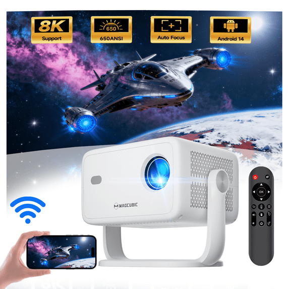Magcubic L018 8K Projector with WiFi 6 and BT5.4, Native 1080P Projector, Auto Focus&Auto Keystone Correction with Voice Control Movie Projector for Home Theater Outdoor