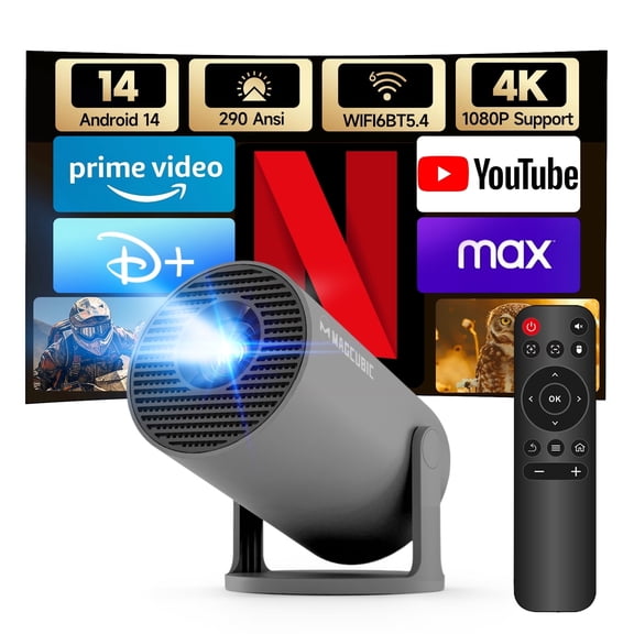 Magcubic Mini Projector 4K 1080P Support with WiFi 6 & BT 5.4 290 ANSI Brightness, Auto Keystone, 180 Degree Rotation, Portable Projector for Home Theater & Outdoor Movies HY300Pro Grey